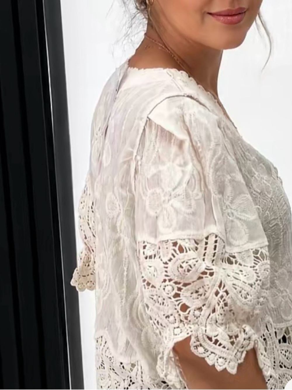 Delicate White Lace-Detail Women's Blouse